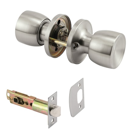 Prime-Line Passage Knob, Fits 2-3/8 in. and 2-3/4 in. Backset, Tulip, Satin Nickel (1 Set) MP65023